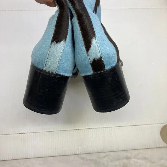 Vtg 1990s FREE LANCE FRANCE square toe blue spotted pony hair womens shoes sz 36 - Picture 6 of 7